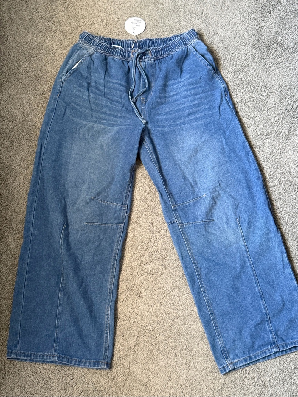 Anrabess Blue Drawstring Relaxed Fit Jeans